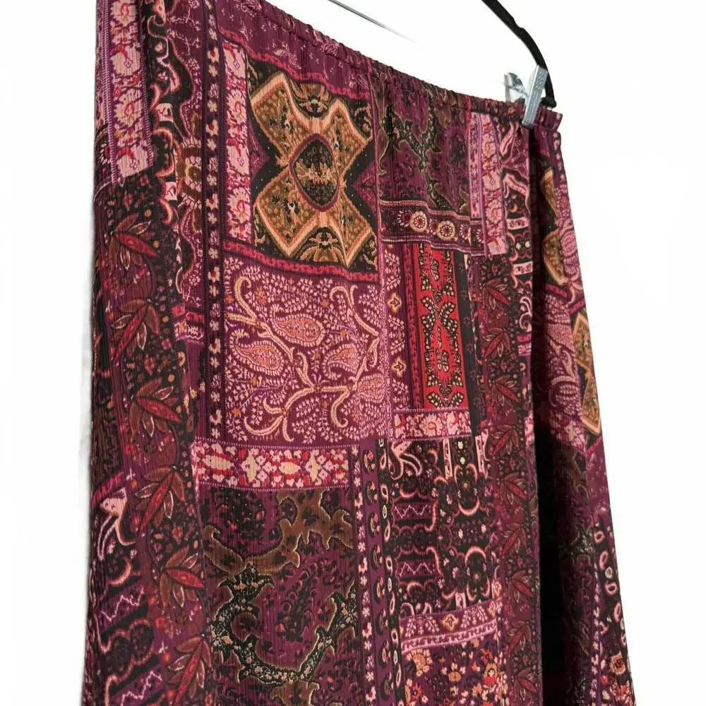 Pink and Purple Bohemian Style Patchwork Midi Skirt - Picture 2 of 6